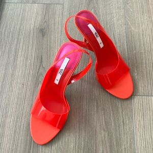Zara peep toe pump, neon coral/red